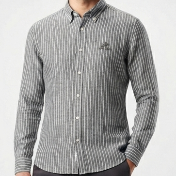 Premium Grey Striped Full Sleeve Casual Shirt Regular Fit  Button-Down Shirt