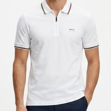 Premium Brand Signature White Zip Polo T-Shirt for Men