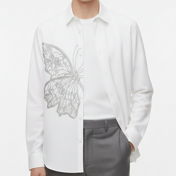 Elegant White Shirt with Butterfly Embellishment