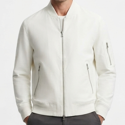 Premium White Full-Zip  Jacket – Stylish Casual Jacket