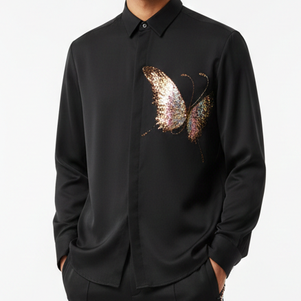 Men’s Premium Designer Shirt with Butterfly Artwork
