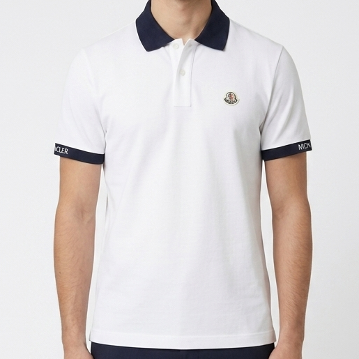 Men's Premium White Polo T-Shirt with Navy Contrast Collar