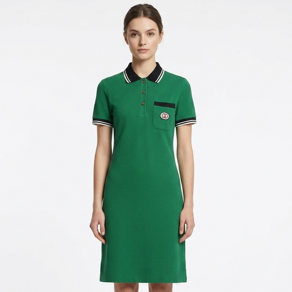 Women's Classic Polo Midi Dress – Elegant Green Luxury Casual Dress