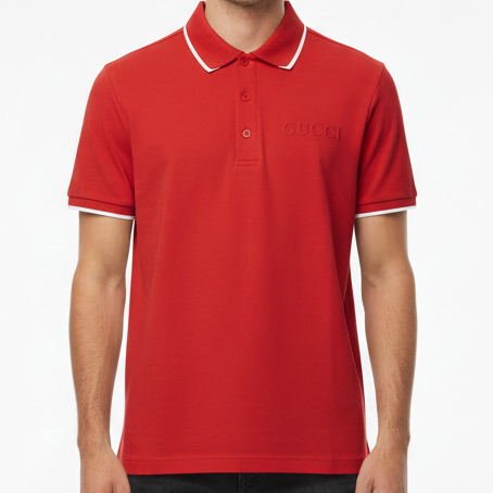 Men’s Red Polo T-Shirt with Contrast Collar Detail Premium Smart Casual Wear