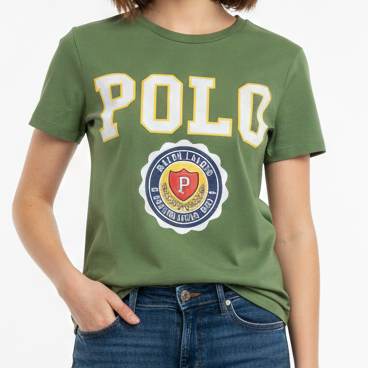 Women’s Casual Green Graphic T-Shirt with Bold Front Print