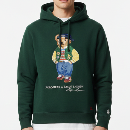 Luxury Embroidered  Bear  Green Hoodie