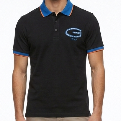Smart Casual Black Polo Tee with Contrast Brown Collar