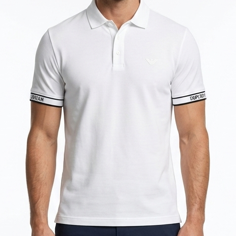 Premium  White Textured Polo Shirt with Signature Eagle Logo & Branded Sleeve Detail
