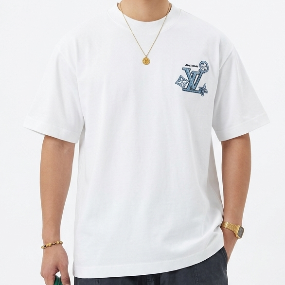 Premium White  Minimal Logo Drop Shoulder T-Shirt