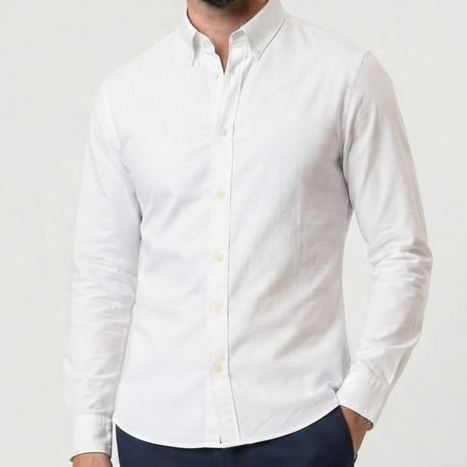 Men's Premium White Casual Shirt Full Sleeve Button-Down Formal Shirt