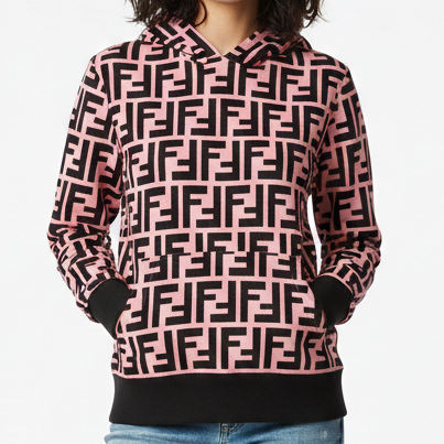 Premium  FF Monogram Hoodie  Pink & Black Luxury Knit