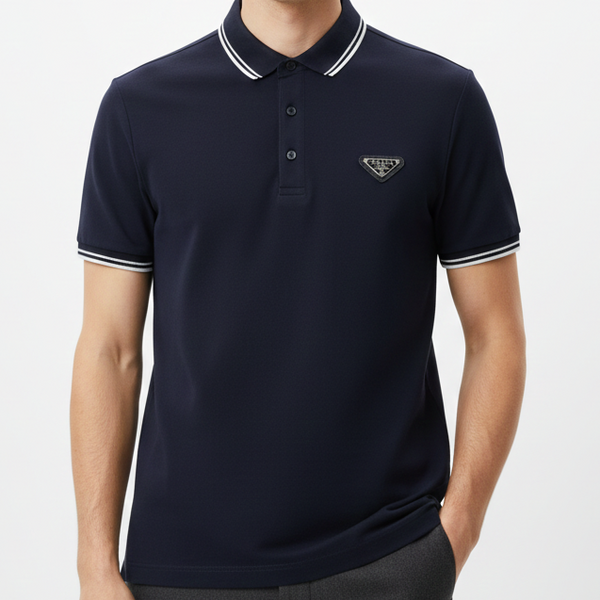 Luxury Classic Navy Polo T-Shirt with Iconic Triangle Logo
