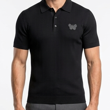 Premium Black Ribbed Polo T-Shirt for Men – Modern Smart Casual Collection