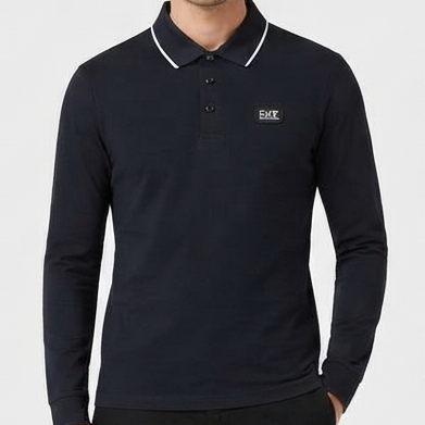 Men’s Premium Black Full-Sleeve Polo Shirt with Contrast Collar