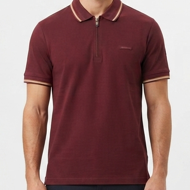 Imported Maroon Regular Fit  Zip Collar Polo T-Shirt For Men