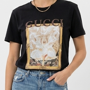 Luxury Floral Graphic Black T-Shirt for Women