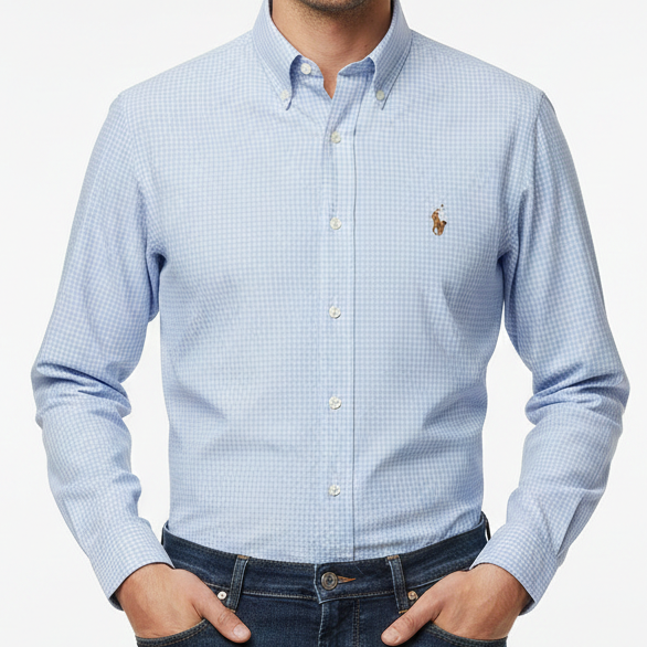 Men’s Premium Light Blue Checkered Shirt