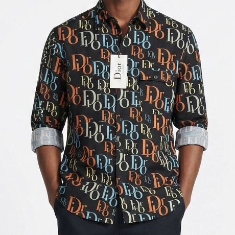 Luxury Monogram Print Designer Black Shirt