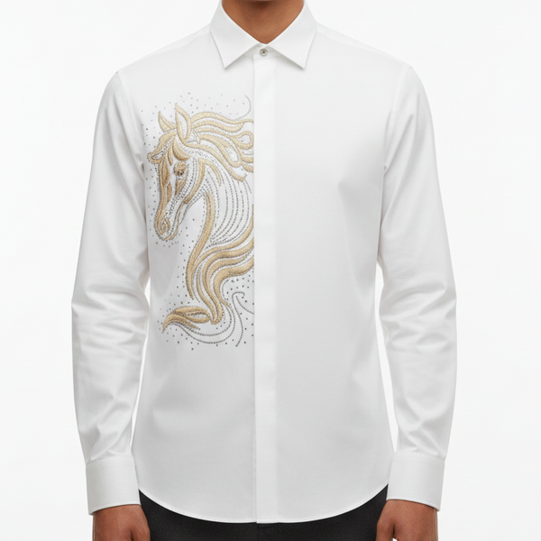 Premium White Shirt with Elegant Horse Artwork