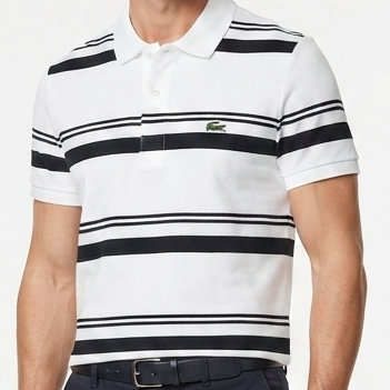 Men’s White & Black Striped Polo T-Shirt – Classic Sporty Style