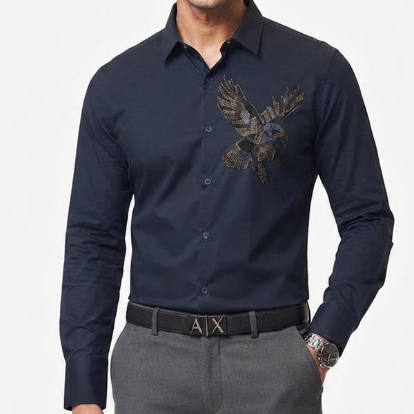 Men Premium Navy Blue Eagle  Casual Shirt