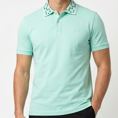 Branded Men’s Mint Green Designer Polo T-Shirt with Studded Collar