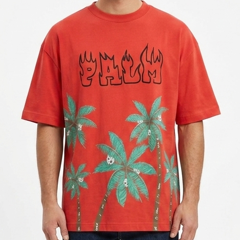 Men’s Red Palm Tree Graphic Oversized Premium T-Shirt