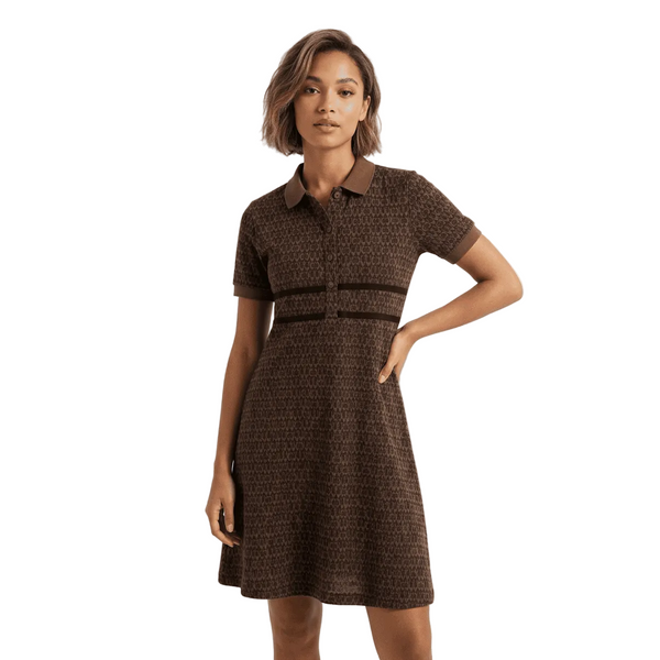 Elegant Women’s Brown Printed Polo Dress Classic Chic Everyday Wear
