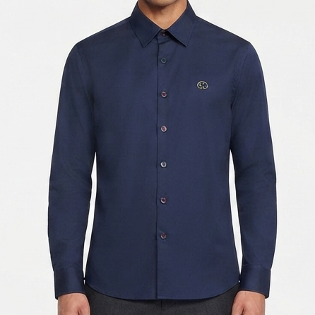 Men Premium Navy Blue Full-Sleeve Casual Shirt with Signature Logo