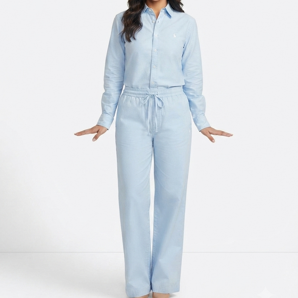 Premium Women's Sky Blue Co-Ord Outfit | Full Sleeve Shirt with Drawstring Pants