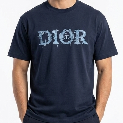 Premium Navy Blue Embroidered Logo Drop Shoulder T-Shirt For Men