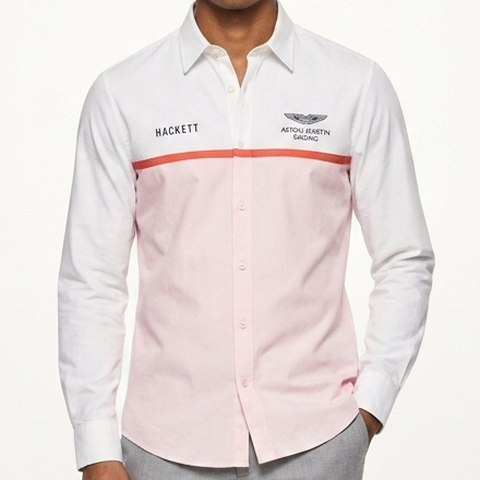Luxury Branded Racing Men's White & Pink Colorblock Premium Full Sleeve Shirt