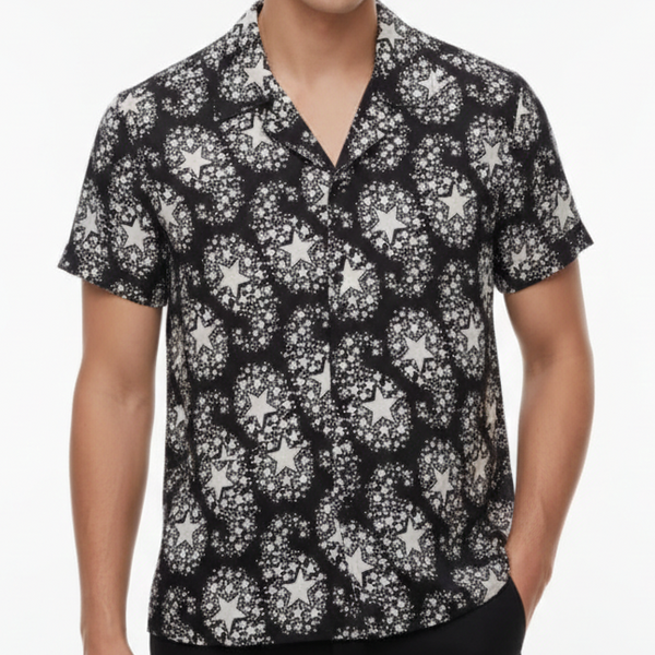 Luxury Star Print Oversized Bowling Shirt