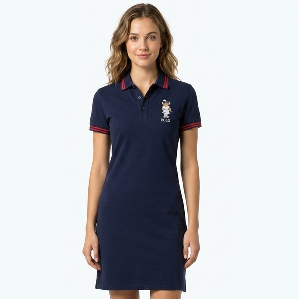 Imported  Women's Premium Navy Blue Polo Dress