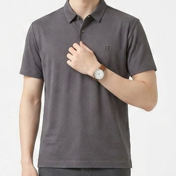 Men’s Grey Textured Polo T-Shirt  Premium  Luxury Smart Casual Wear