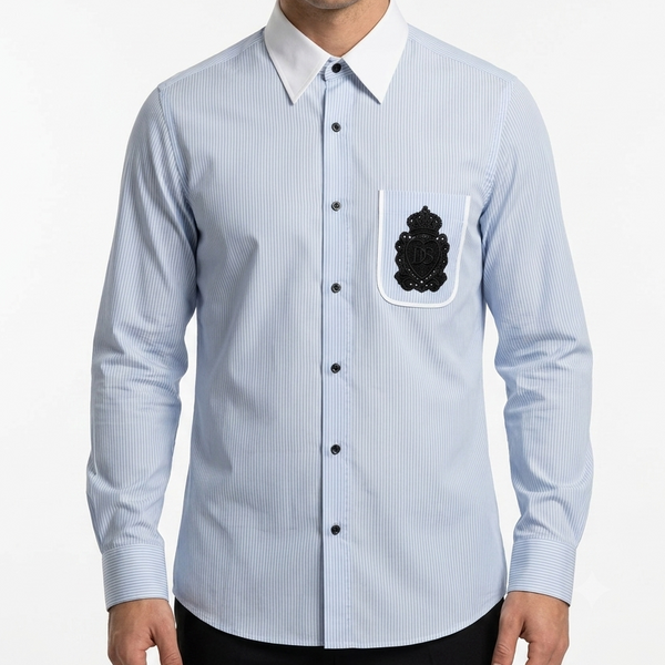 Men Premium Light Blue Full Sleeve Formal Shirt with Chest Patch