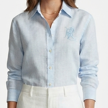 Women  Premium Blue Check Shirt  Elegant Casual Wear with Classic Embroidery Design