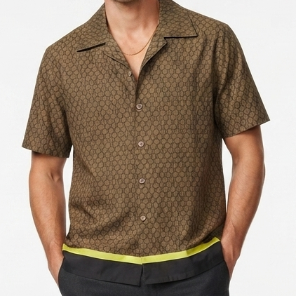 Men Premium Brown Geometric Print Half Sleeve Casual Shirt