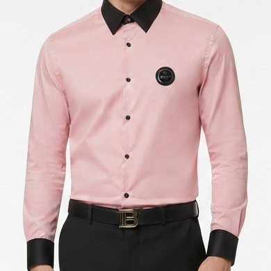 Luxury imported Pink Full Sleeve Formal Shirt Contrast Black Collar