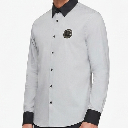 Men's Premium Light Grey Full Sleeve Formal Shirt | Contrast Black Collar |