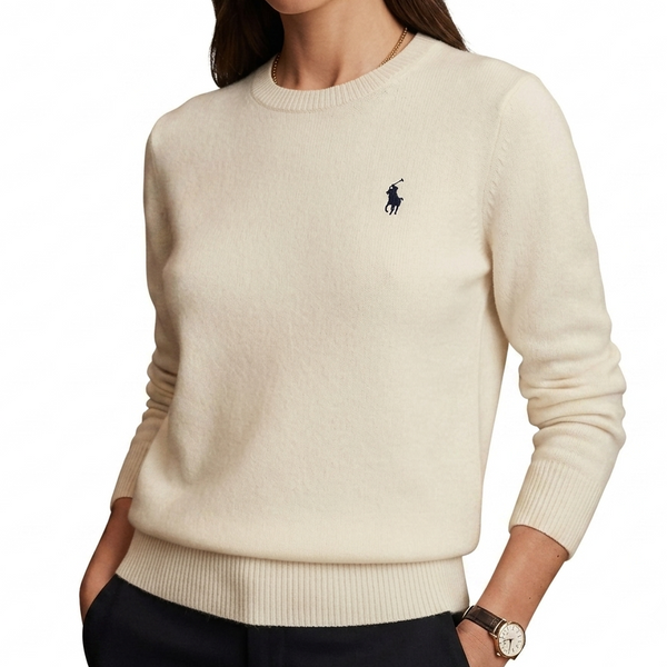 Ralph Lauren Women Classic Fit Knit Crewneck Sweater - Off-White / Cream