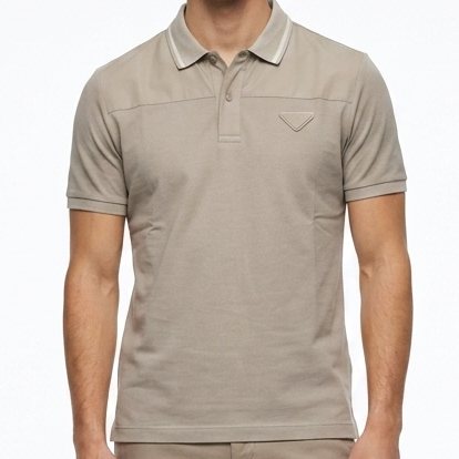 Elegant Men’s Beige Polo Shirt  Signature Triangle Logo with Modern Fit