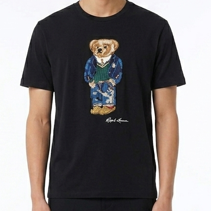 Premium Men Black Graphic Crew Neck T-Shirt with Bear Design