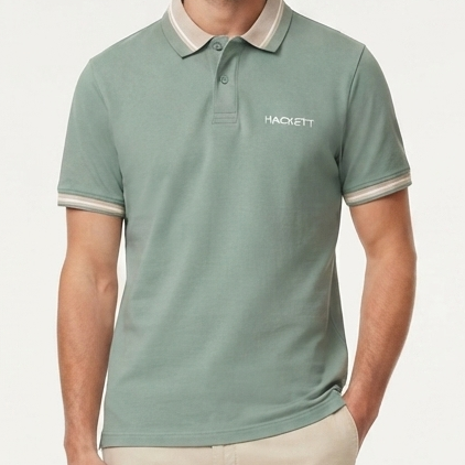 Men Premium Mint Green Polo T-Shirt with Contrast Collar & Sleeve Detail