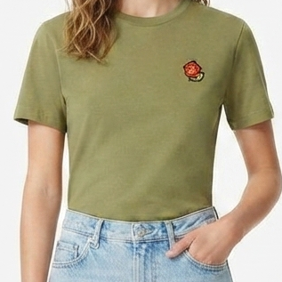 Women's Premium Olive Green  T-Shirt – Floral Logo Casual Crew Neck