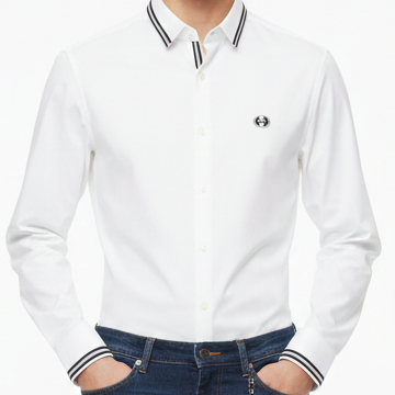 Classic White Designer Shirt with Signature Trim
