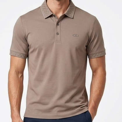 Elevate Brand-Inspired Taupe Polo T-Shirt – Refined Luxury Casual Wear