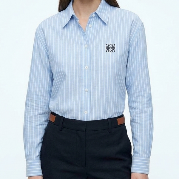Women's Sky Blue Striped Shirt Premium Casual Button-Down Top
