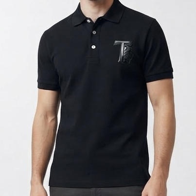 Men Premium Black Polo T-Shirt Classic Regular Fit Polo with Embossed Chest Logo