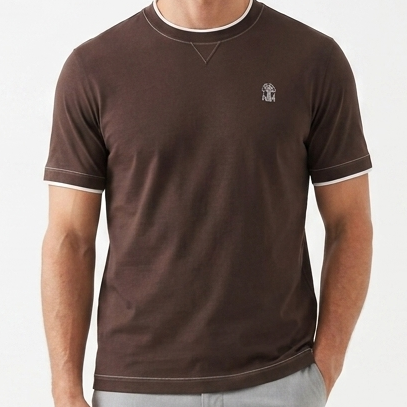 Men’s Premium Contrast Crew Neck T-Shirt Casual Wear with Minimal Logo